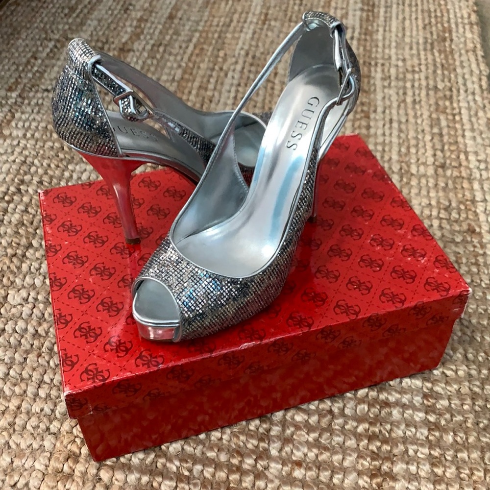 Guess Leopard Print Slingback Sandals-Silver&Blue